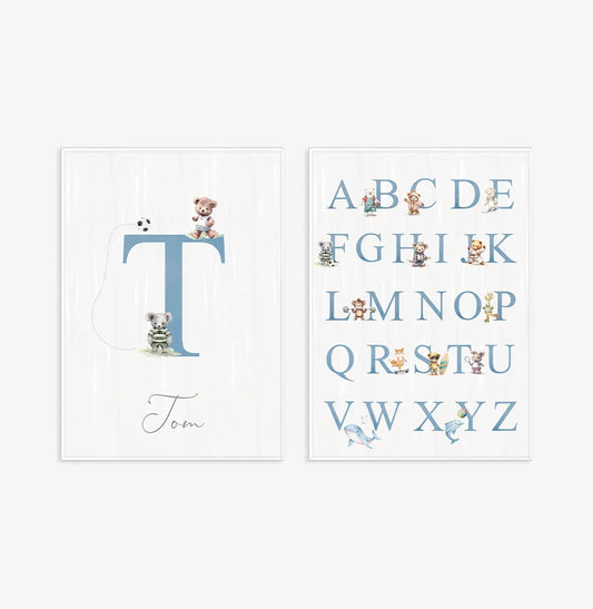 Conjunto com 2 Quadros Animais Esportistas com moldura Filete Pinus - Vertical