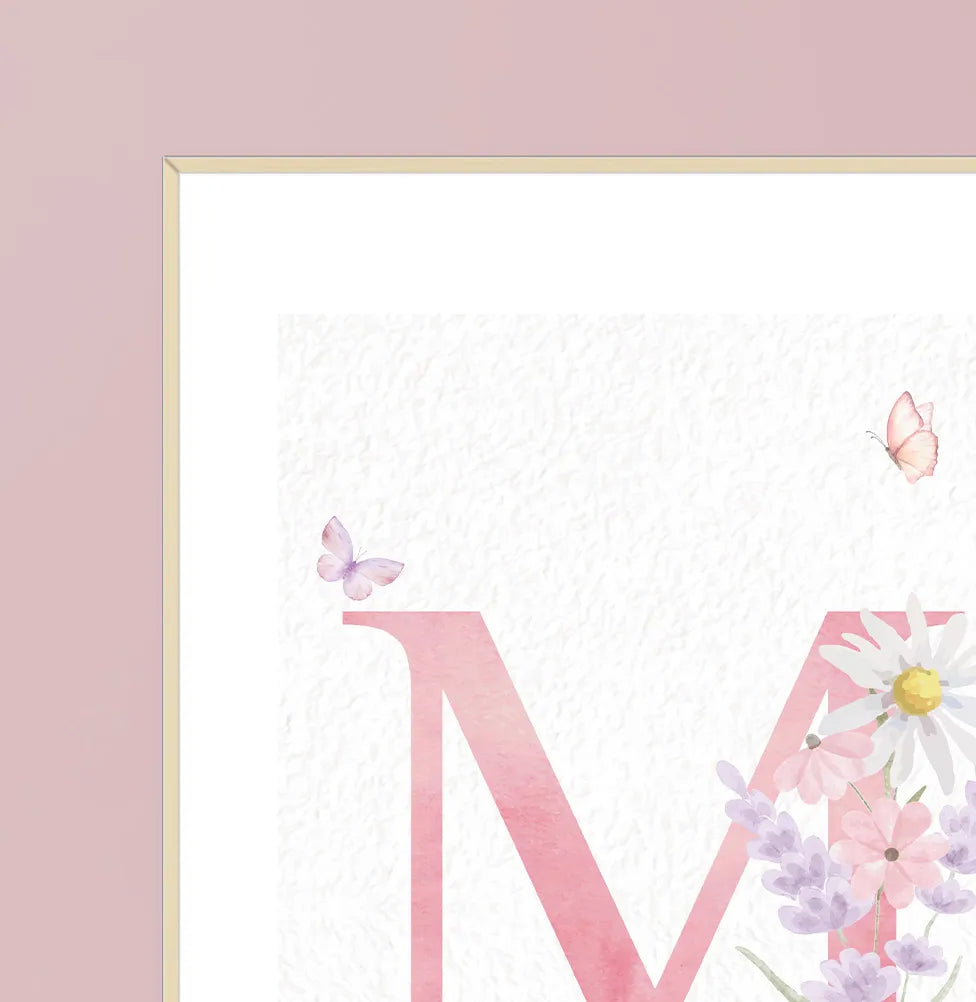 Quadro Infantil com Flores Lavanda Lilás Inicial Personalizada - Vertical