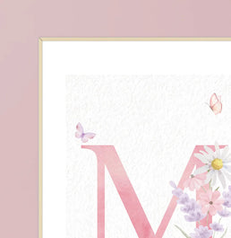 Quadro Infantil com Flores Lavanda Lilás Inicial Personalizada - Vertical