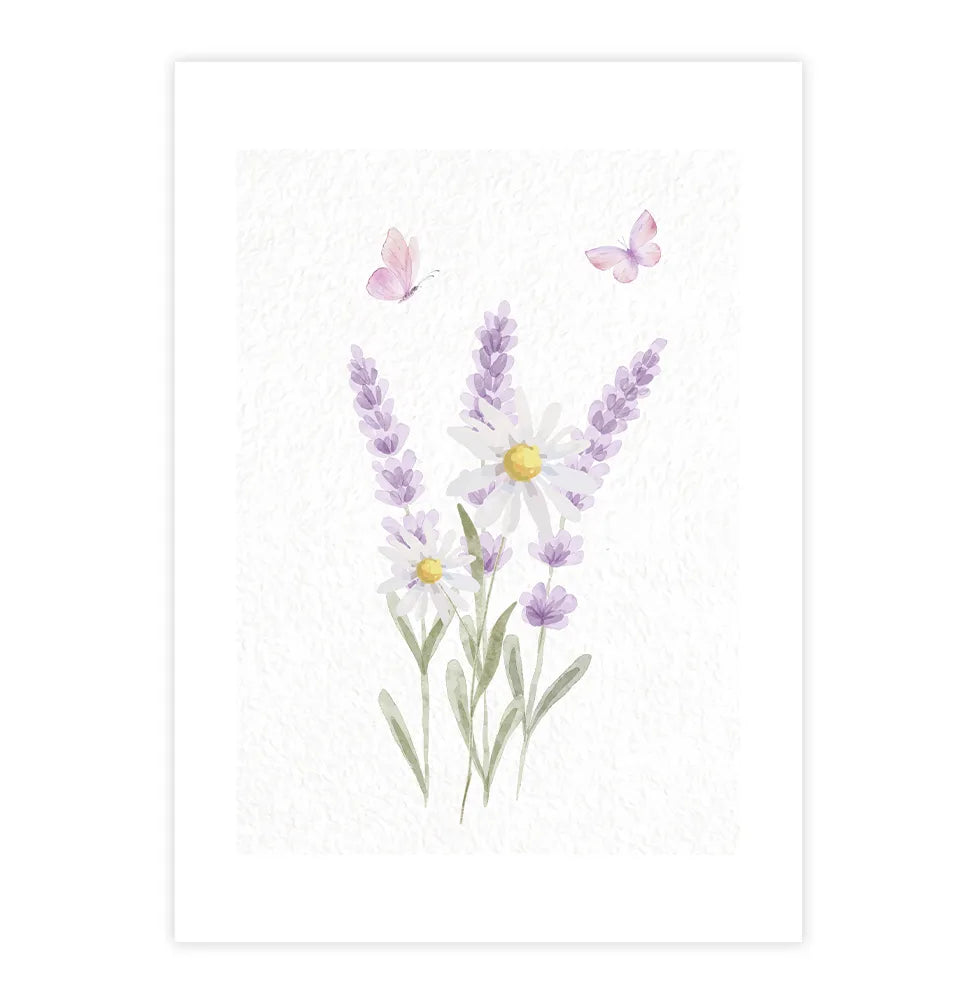 Quadro Infantil com Flores Lavanda Lilás - Vertical