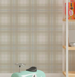 Papel de Parede Infantil Xadrez Classic Bege com Azul Claro