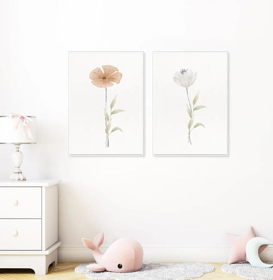 Conjunto com 2 Quadros Flores do Outono Coral Moldura Filete Pinus