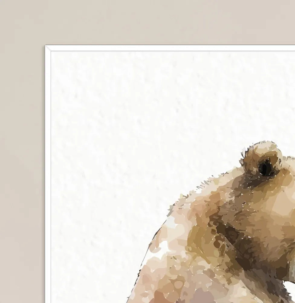 Conjunto com 3 Quadros Urso, Esquilo e Cervo Bege Moldura Filete Branca - Vertical