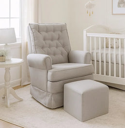 Poltrona de Amamentação Ninho com Puff e Balanço Linho Bege