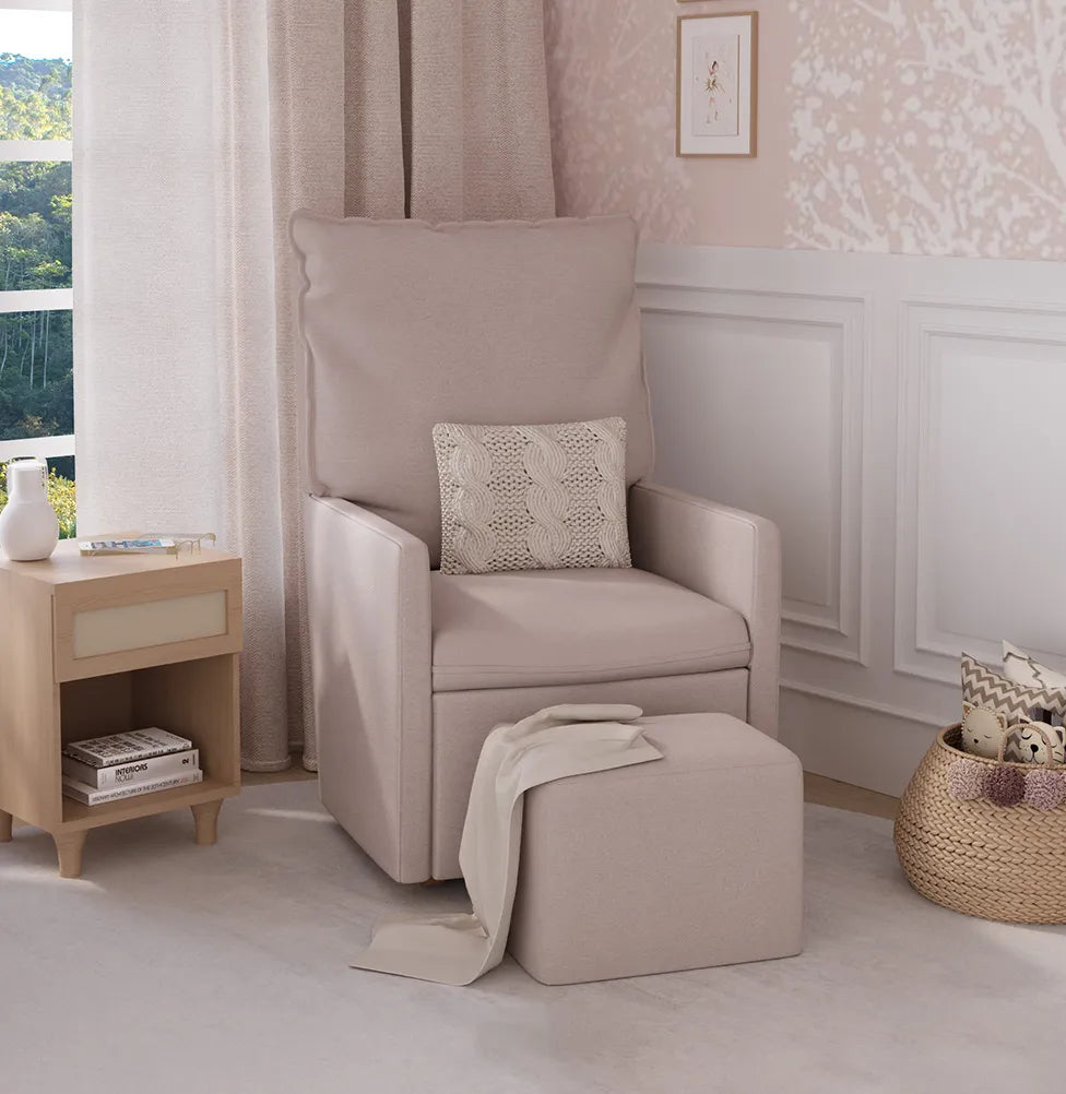 Poltrona de Amamentação Fit Com Balanço e Puff - Boucle Rosa