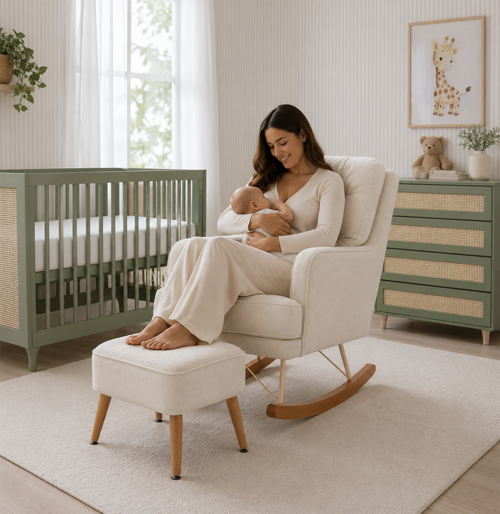 POLTRONA MAJU COM PUFF BALANÇO LINHO CREME