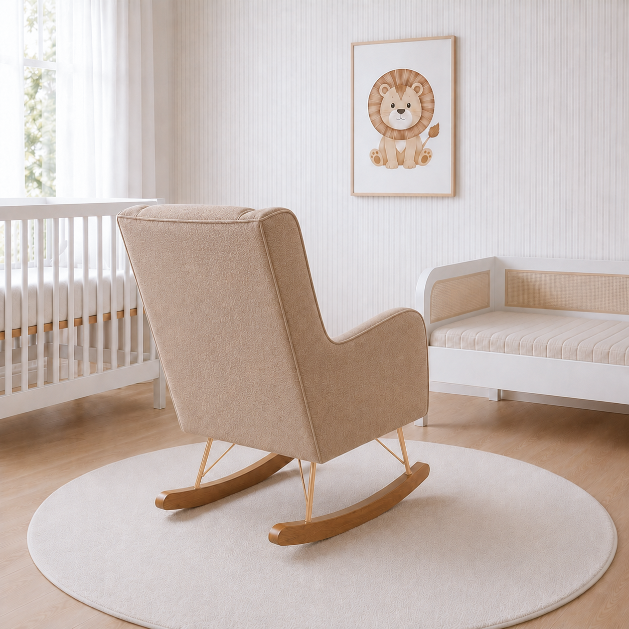 POLTRONA MAJU COM PUFF BALANÇO BOUCLE CARAMELO