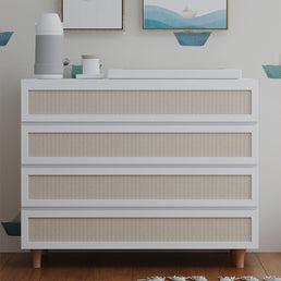 Cômoda de Bebê Haus Nature com Palha 4 Gavetas Branca e Carvalho 110cm