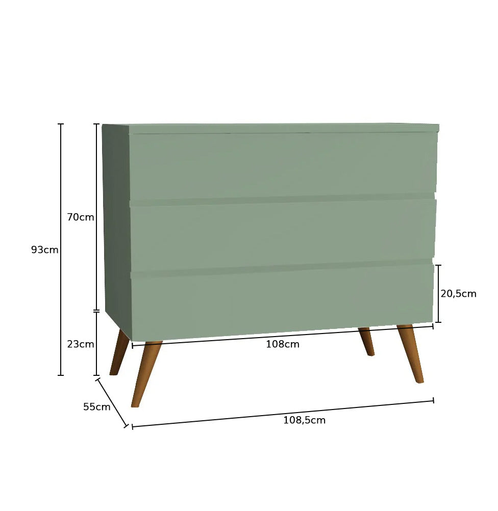 Cômoda de Bebê Viena Verde Jardim com Pé Mel