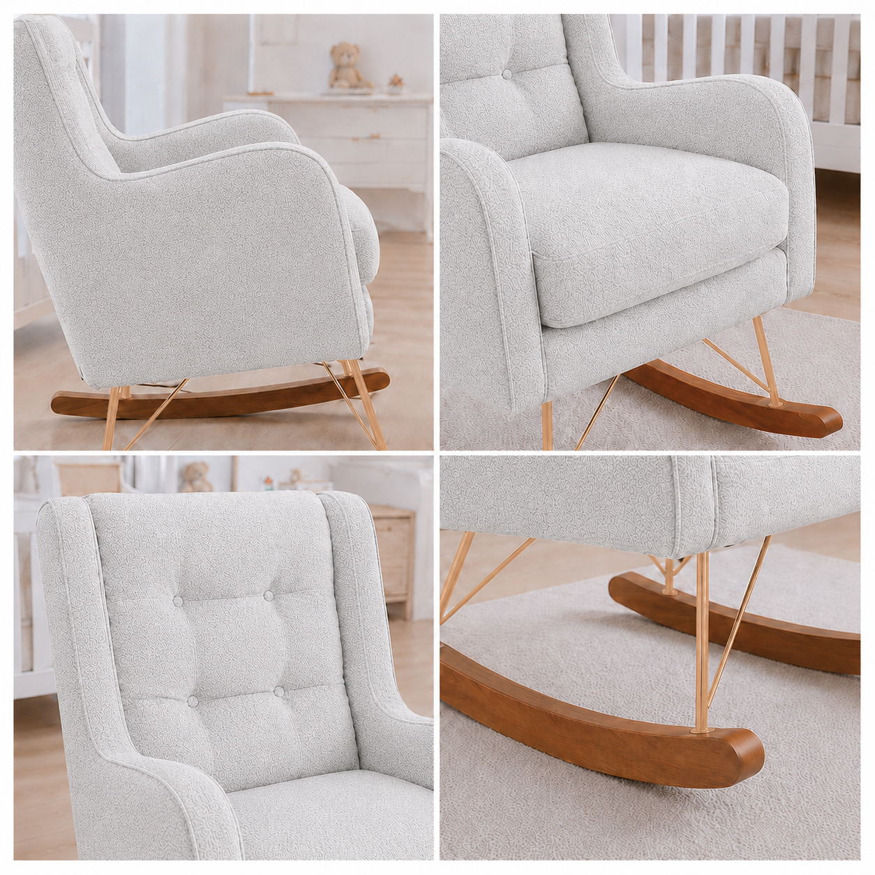 POLTRONA MAJU COM PUFF BALANÇO LINHO CANNES CINZA
