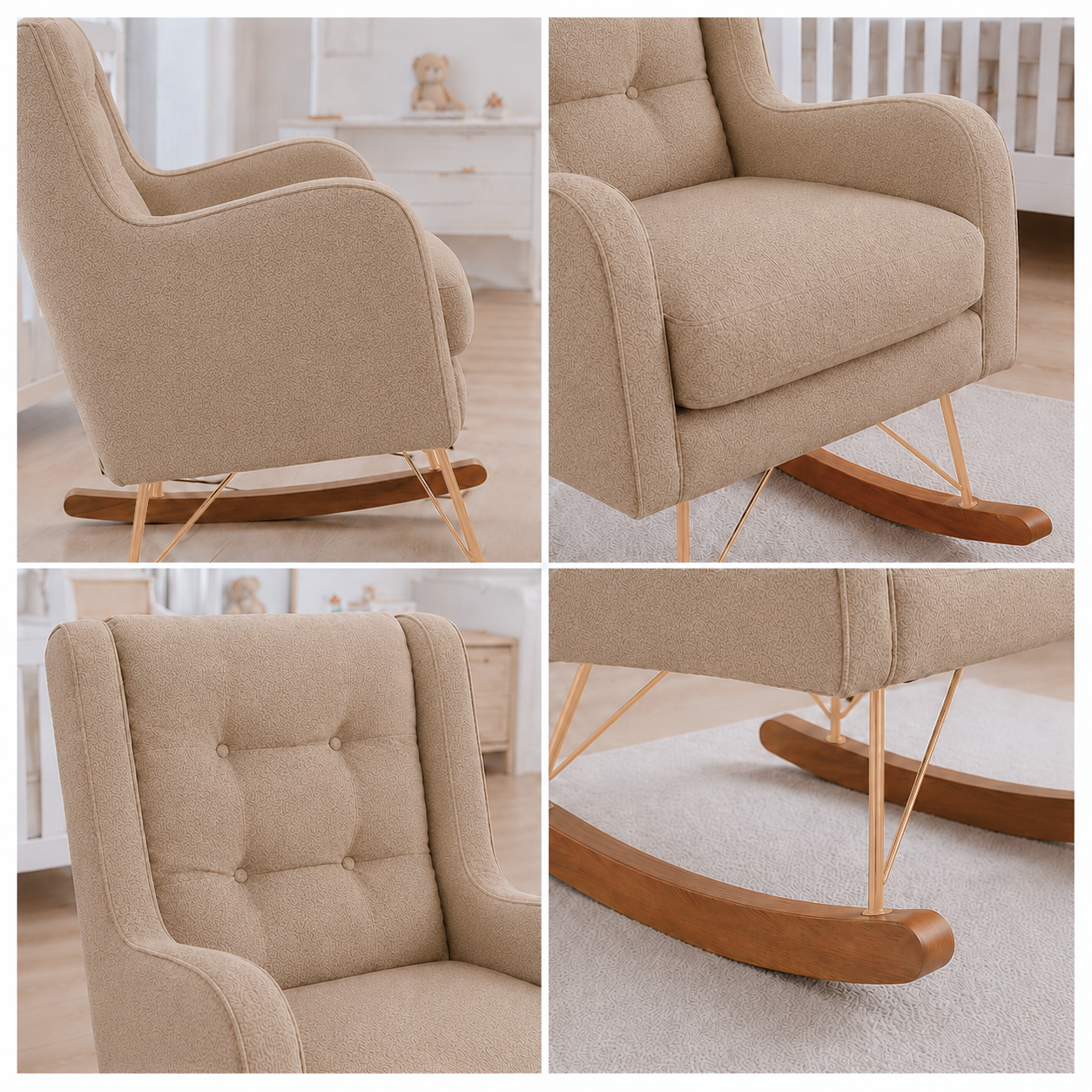 POLTRONA MAJU COM PUFF BALANÇO BOUCLE CARAMELO