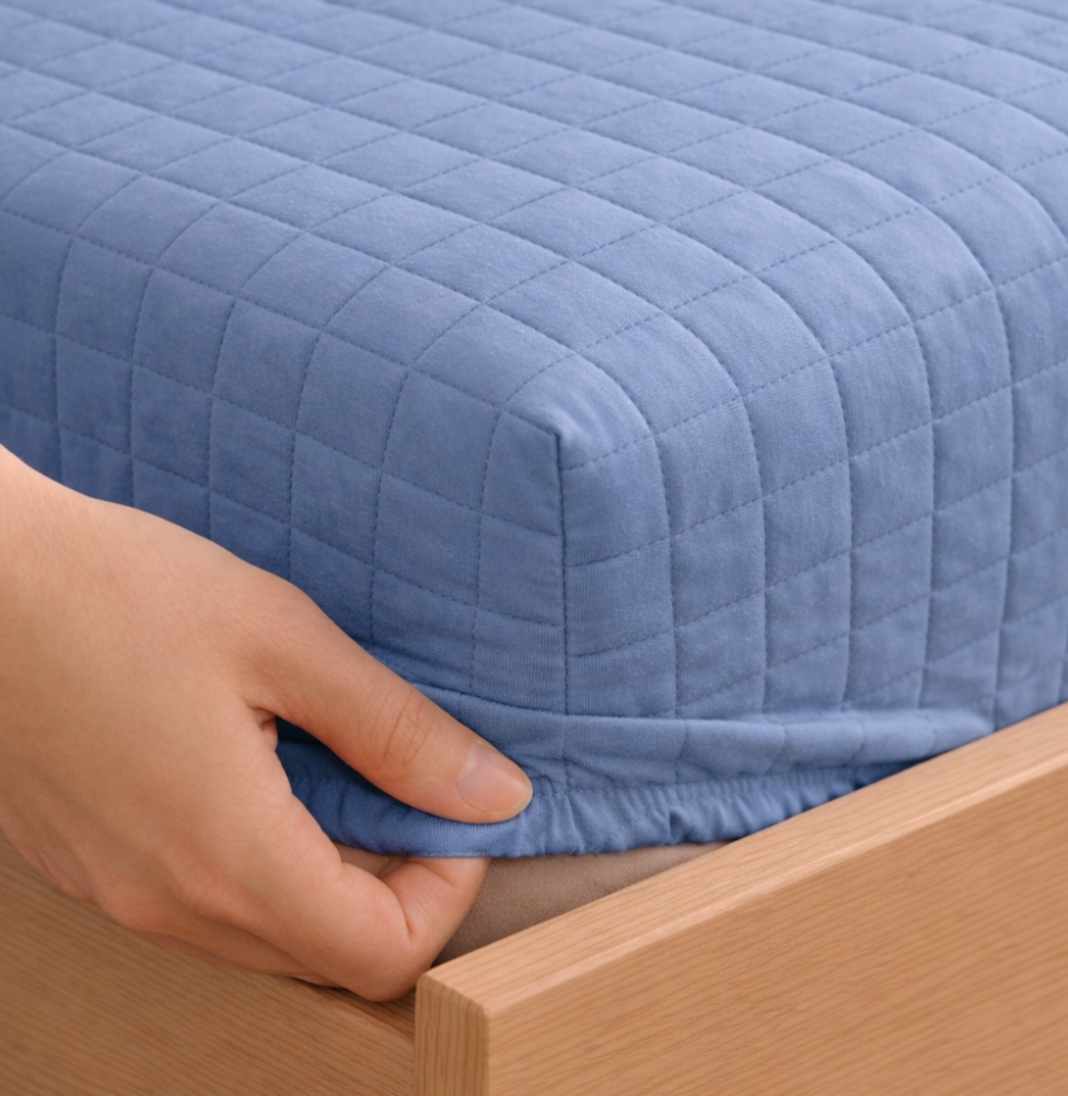 Colcha Com Elástico Quadradinho - Azul Jeans
