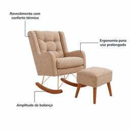 POLTRONA MAJU COM PUFF BALANÇO BOUCLE CARAMELO