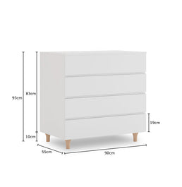 Cômoda de Bebê Haus Nature 4 Gavetas Branca e Carvalho 90CM