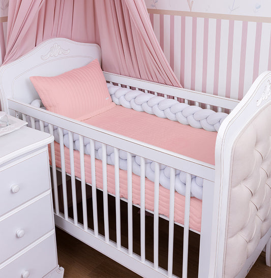 Colcha com Elástico para Berço Listra - Rosa Chá