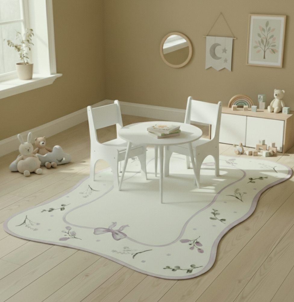 Tapete Infantil Floral Com Laço Lilás Playmat