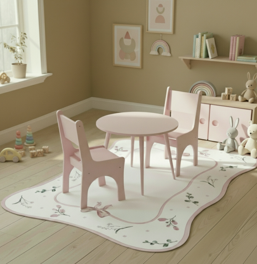 Tapete Infantil Floral Com Laço Rosa Playmat