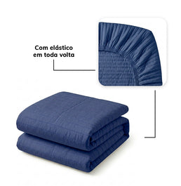 Colcha Solteiro Com Elastico Listra - Azul Jeans