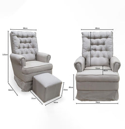 Poltrona de Amamentação Ninho com Puff e Balanço Linho Bege