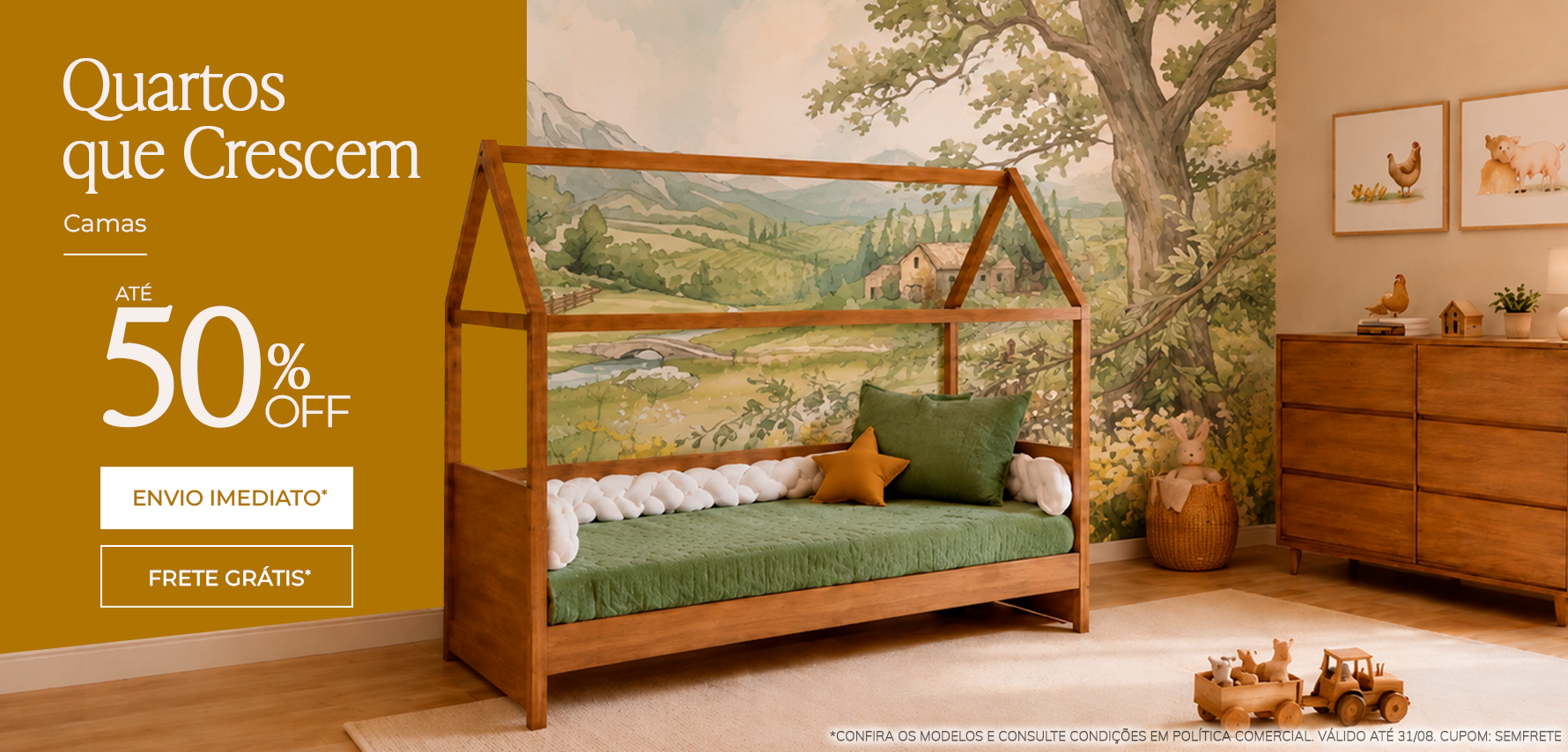 Promoção Quartos Crescem - camas até 50% off - válido até 31/08/2026