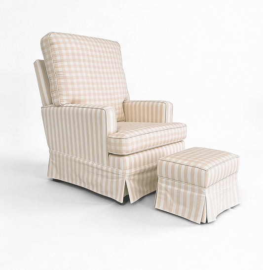 Poltrona de Amamentação Essence Xadrez com Balanço e Puff - Bege