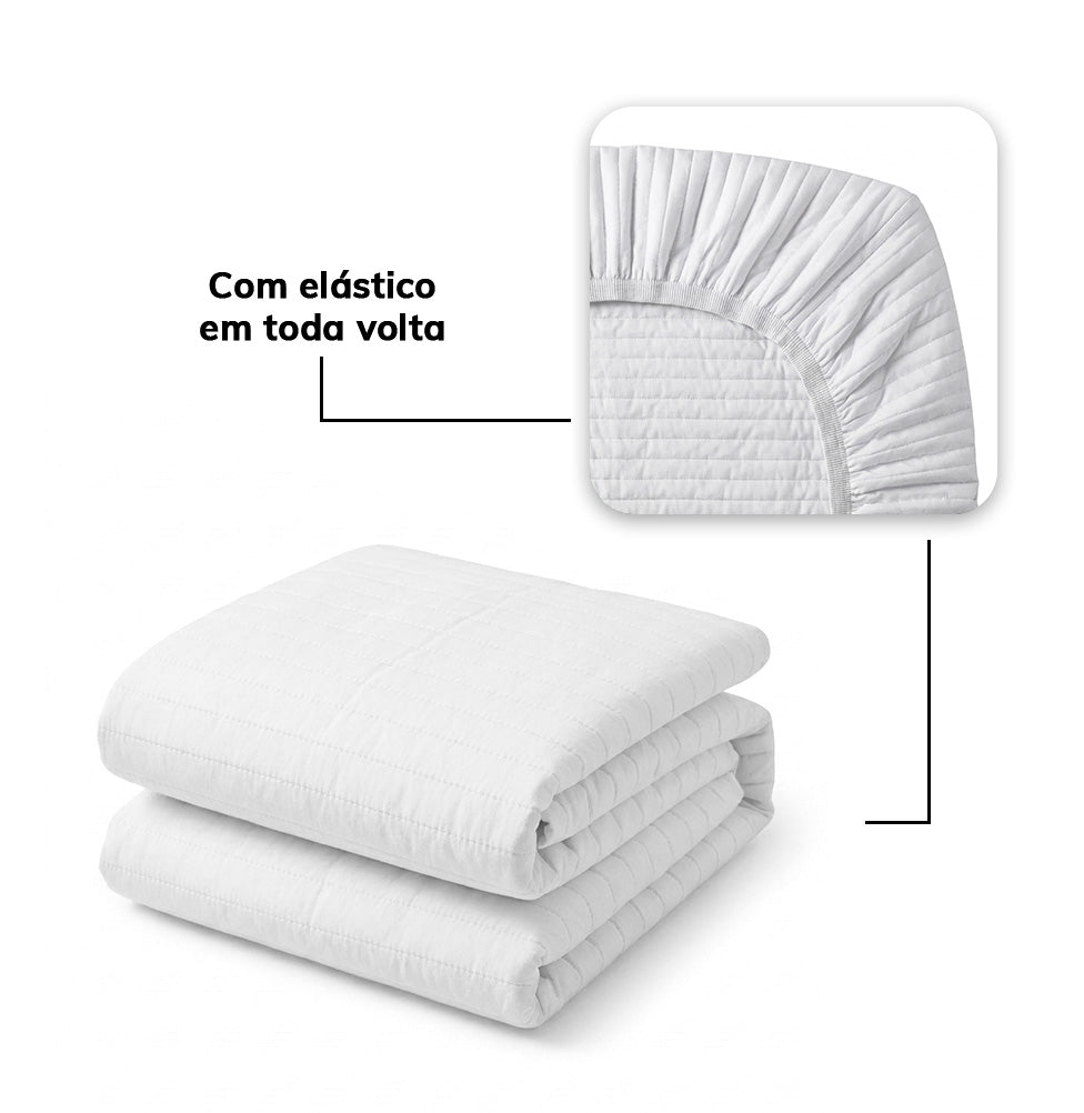 Colcha Solteiro Com Elastico Listra - Branco