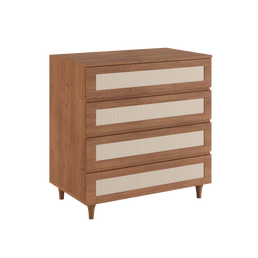 Cômoda Haus Nature com Palha e 4 Gavetas (90cm) - Freijó