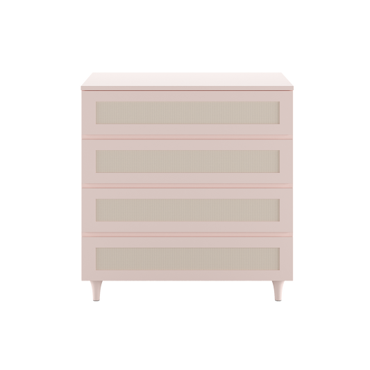 Cômoda Haus Nature com Palha e 4 Gavetas (90cm) - Rosa Claro