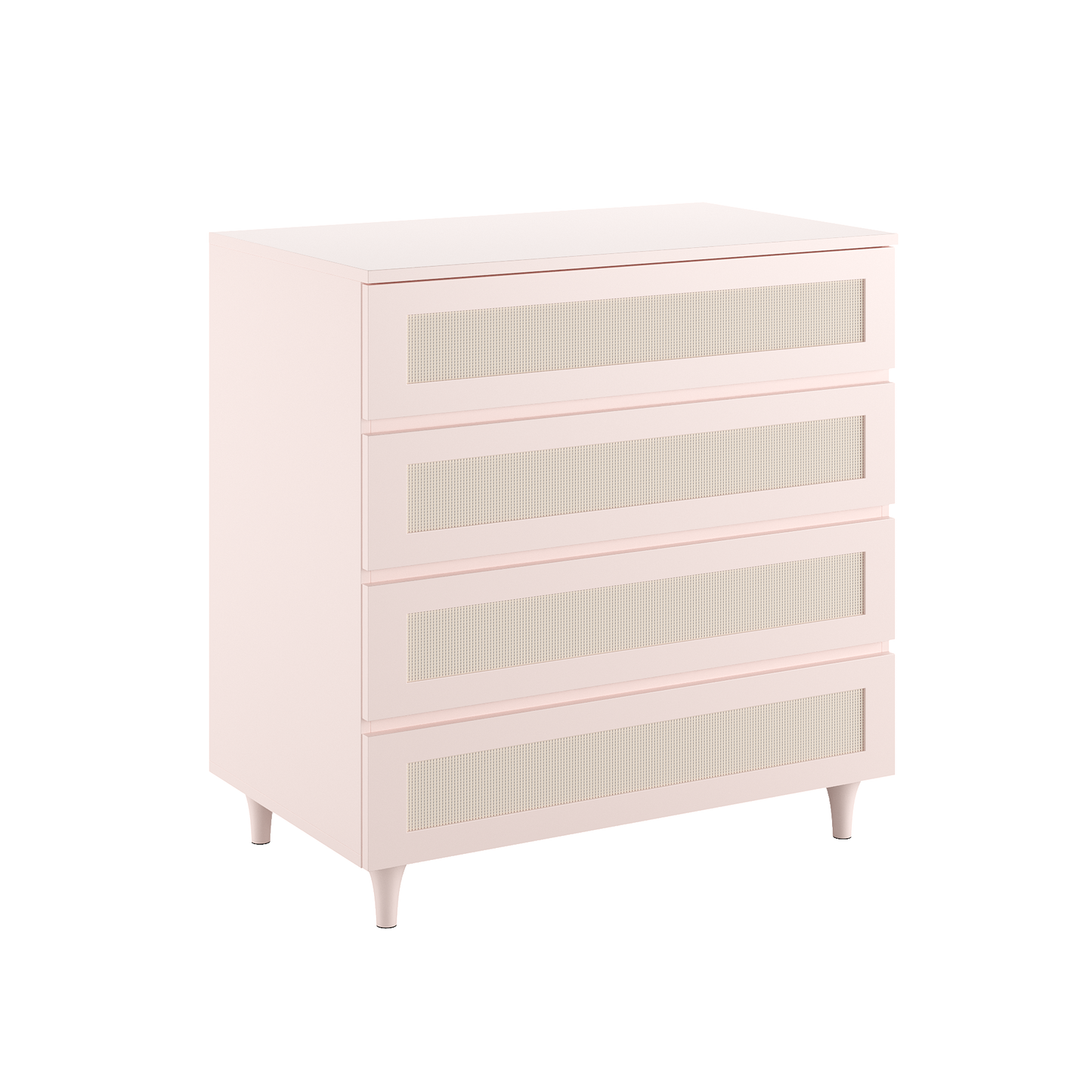 Cômoda Haus Nature com Palha e 4 Gavetas (90cm) - Rosa Claro