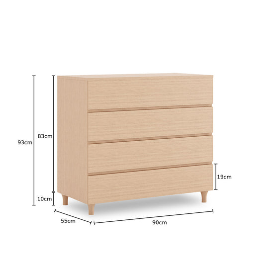 Cômoda de Bebê Haus Nature 4 Gavetas Carvalho 90cm