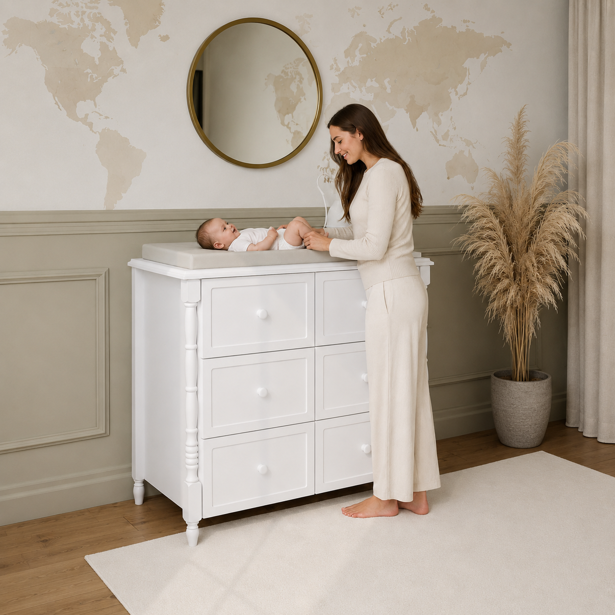 Cômoda de Bebê Monet 6 Gavetas 100cm - Branco