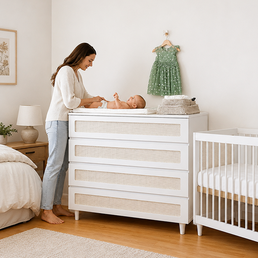 Cômoda de Bebê Haus Nature Com Palha e 4 Gavetas Branca 110cm