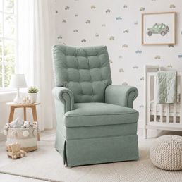 Poltrona de Amamentação Mommy Com Puff e Balanço - Linho Verde