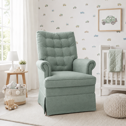 Poltrona de Amamentação Mommy Com Puff e Balanço - Linho Verde