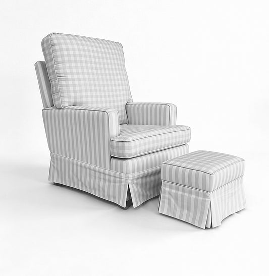 Poltrona de Amamentação Essence Xadrez com Balanço e Puff - Cinza