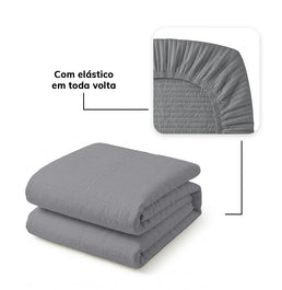 Colcha Solteiro Com Elastico Listra - Cinza