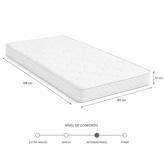 Colchão Flex 12 Solteiro D28 - 88x188x12cm (alt) - Cama auxiliar 88cm
