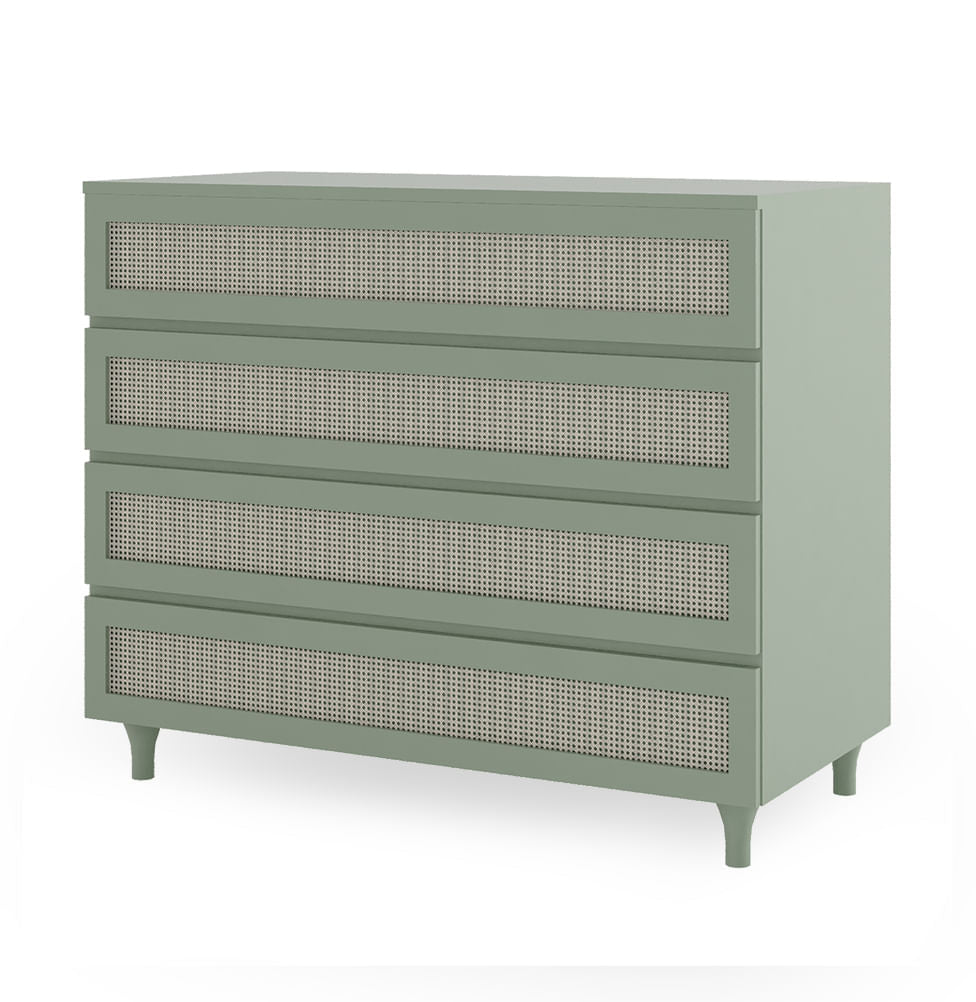 Cômoda de Bebê Haus Nature com Palha e 4 Gavetas Verde Jardim 110cm