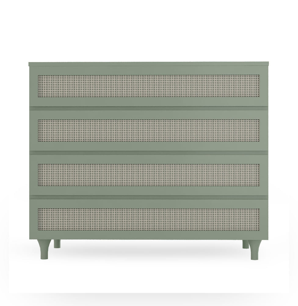 Cômoda de Bebê Haus Nature com Palha e 4 Gavetas Verde Jardim 110cm