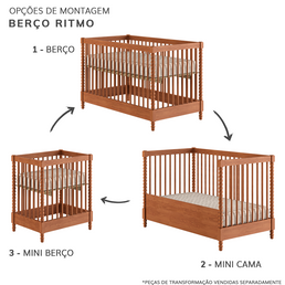 BERÇO RITMO 3 EM 1 PALITADO - FREIJÓ