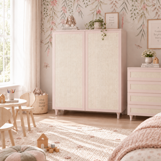 Roupeiro Haus Nature 2 Portas Com Palha - Rosa