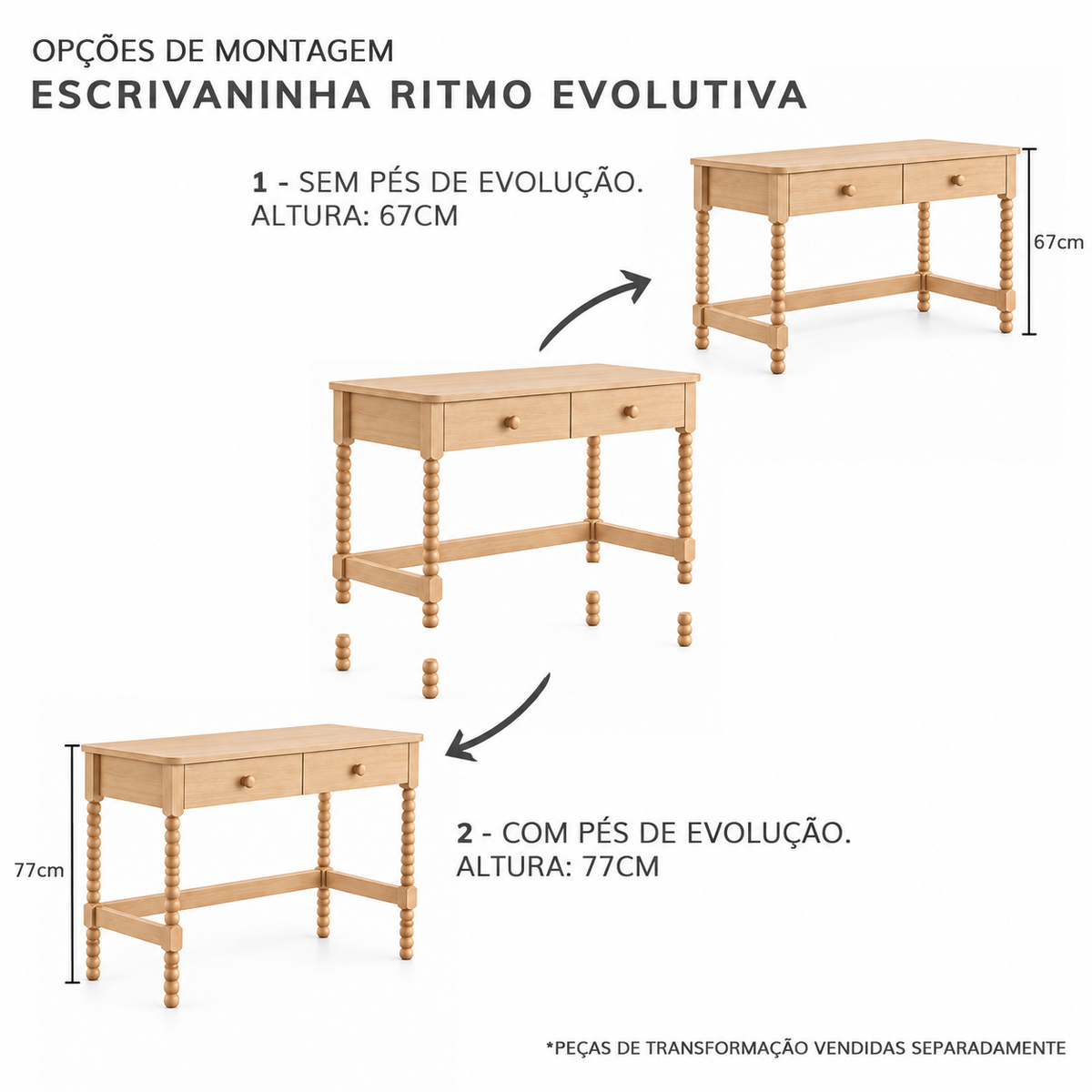 ESCRIVANINHA RITMO EVOLUTIVA (2 ALTURAS) - CARVALHO