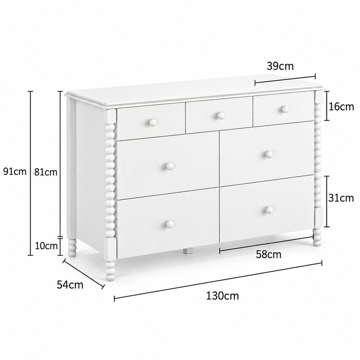 COMODA RITMO 7 GAVETAS 130CM - BRANCO