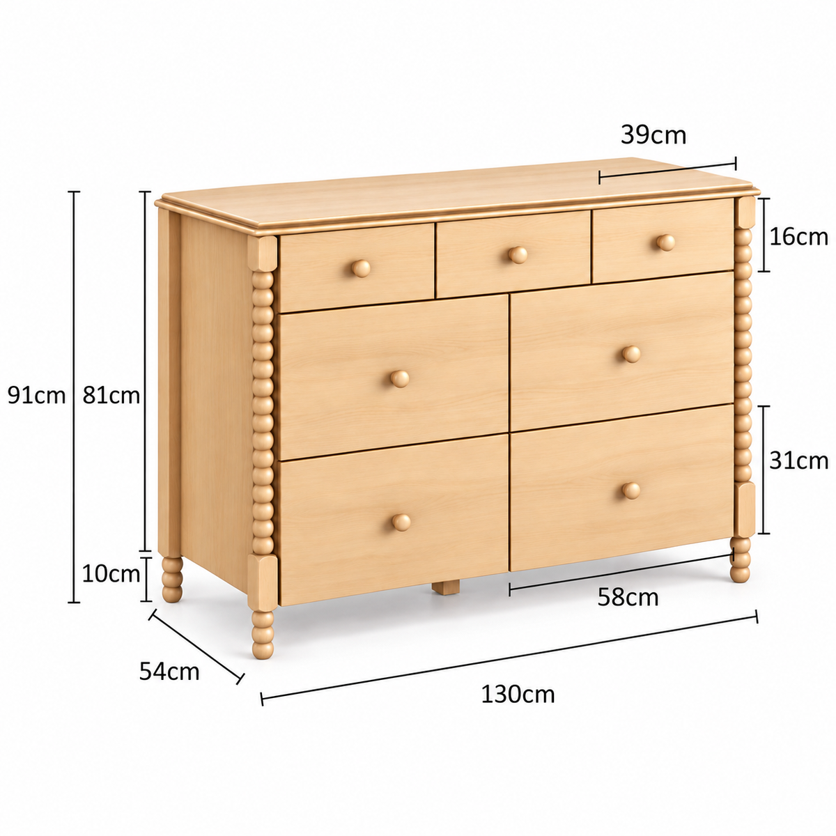 COMODA RITMO 7 GAVETAS 130CM - CARVALHO