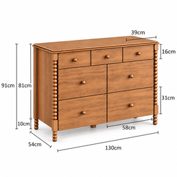 COMODA RITMO 7 GAVETAS 130CM - FREIJÓ