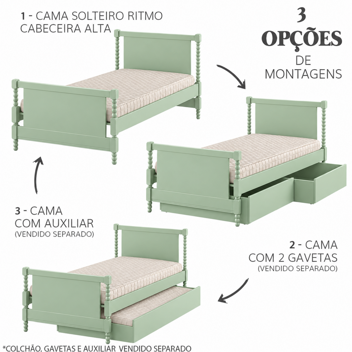 CAMA SOLTEIRO RITMO CABECEIRA ALTA - VERDE JARDIM