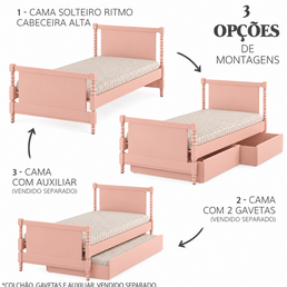 CAMA SOLTEIRO RITMO CABECEIRA ALTA - ROSÊ