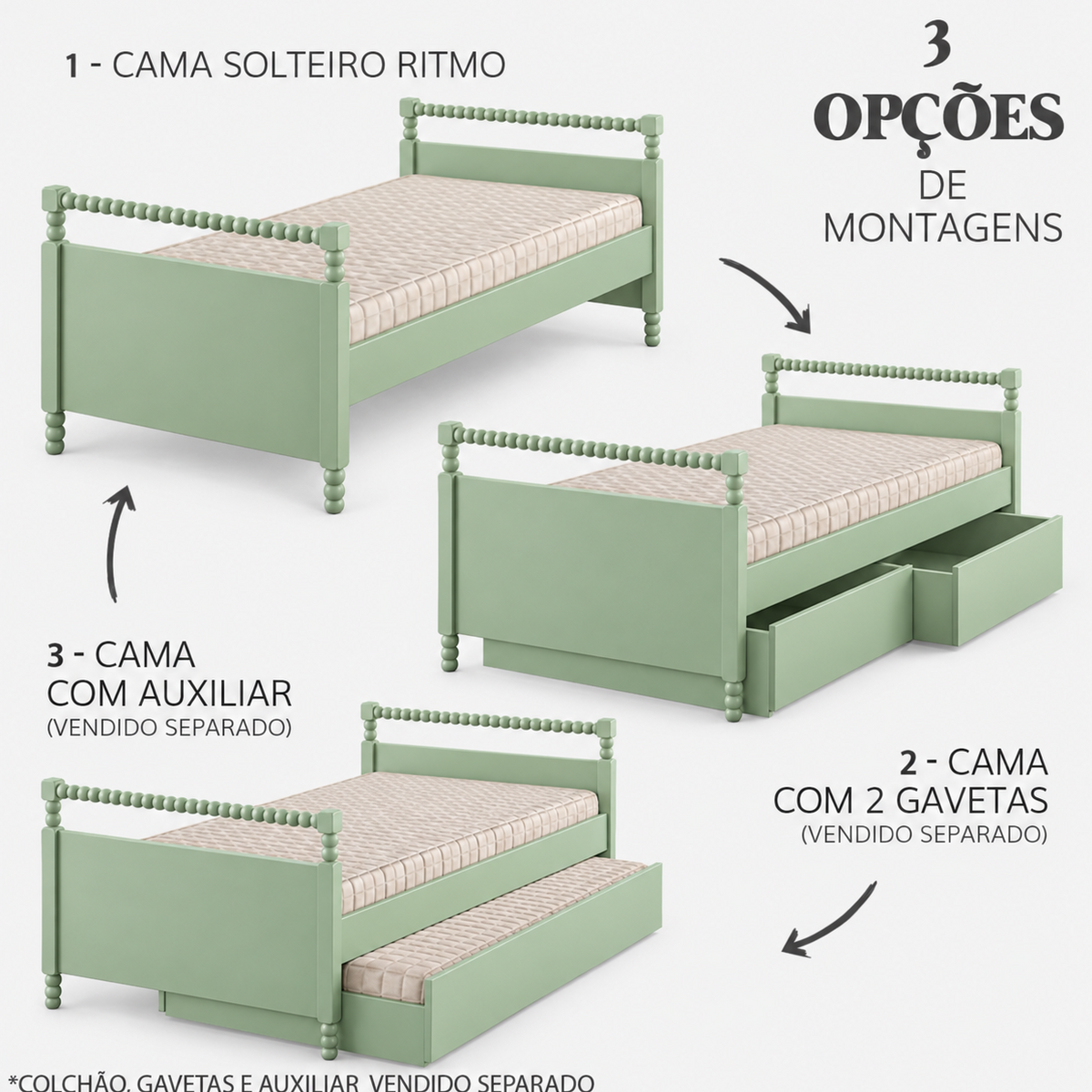 CAMA SOLTEIRO RITMO - VERDE JARDIM