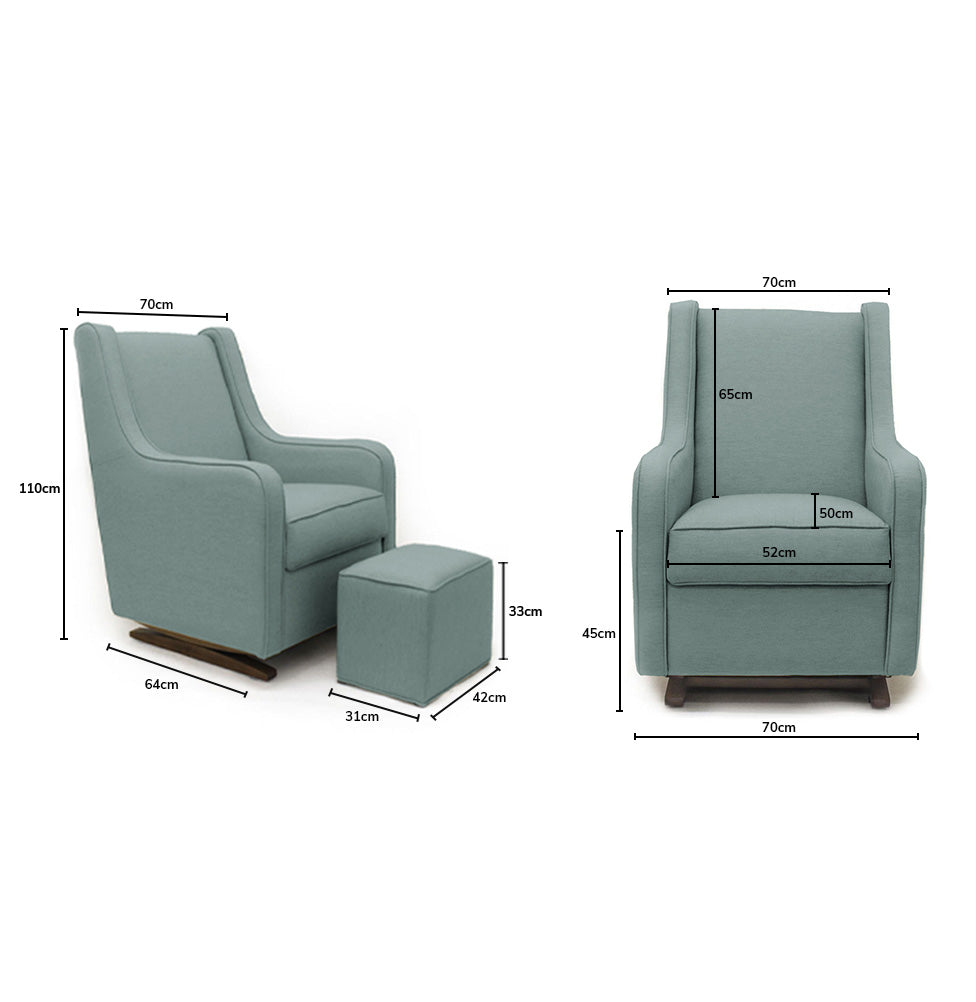 Poltrona de Amamentação Slim com Balanço e Puff - Linho Verde