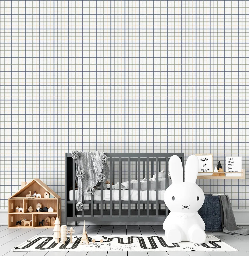 Papel de Parede Infantil Xadrez 3 Cores Azul